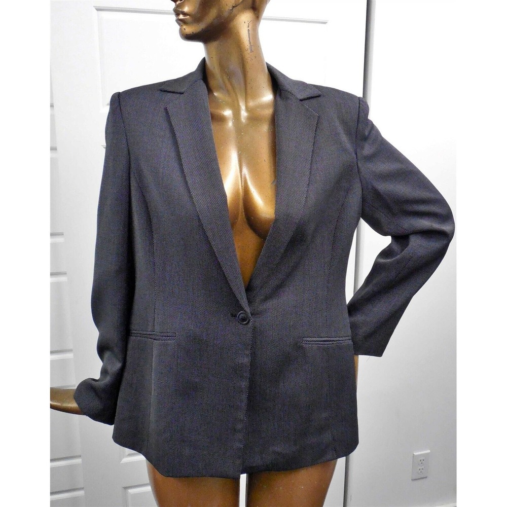 Oscar de la Renta USA Black White Wool Blend Blazer Jacket sz 14